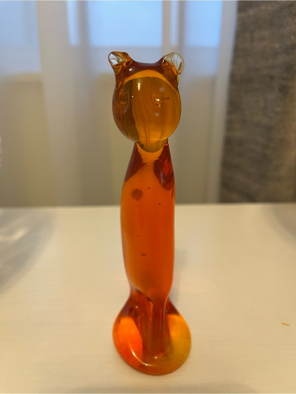 Vintage Pilgrim Glass Amber Cat Figurine 5" Mid Century Modern Art Glass